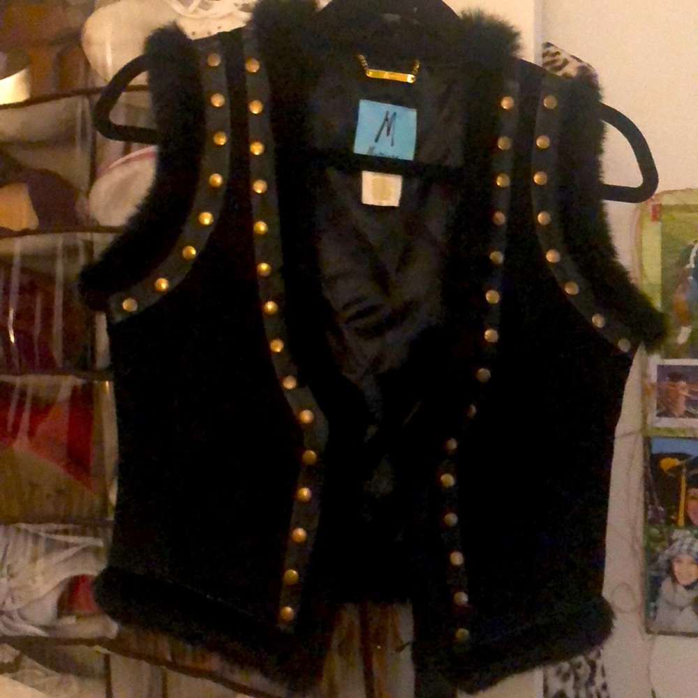 Marciano black genuine leather with rabbit fur trim